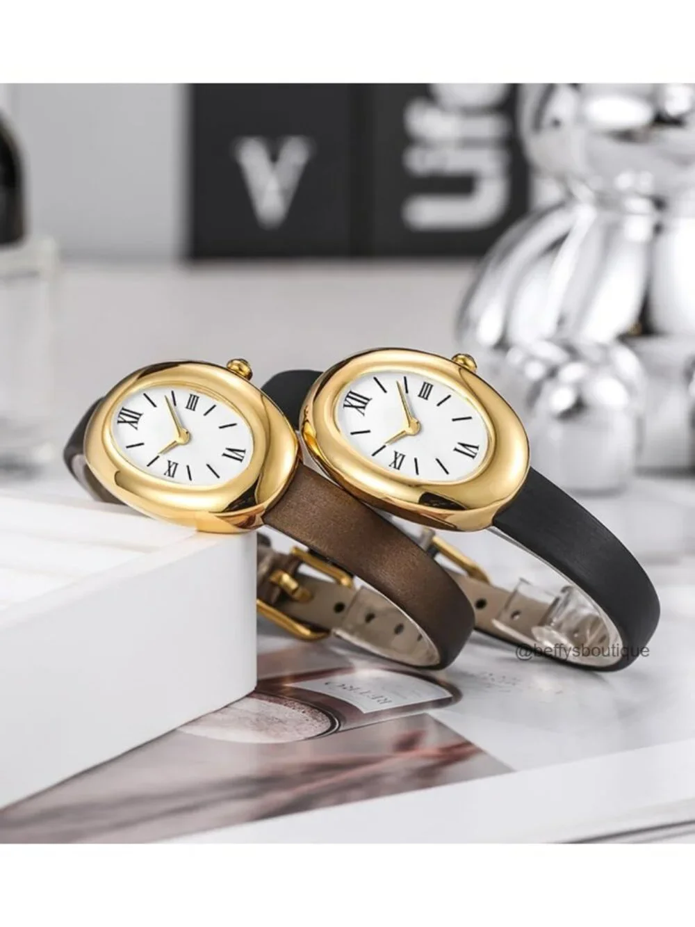 Elegant Oval Dial Bangle Watch for Women Quartz Gold-Tone Finish